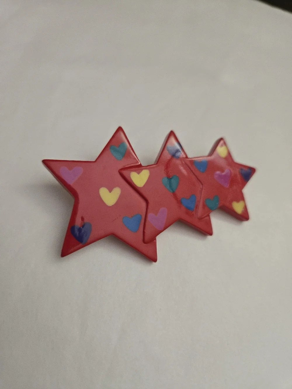 Vintage 90s Red Shooting Stars Hearts Brooch Pin Multicolored Hearts